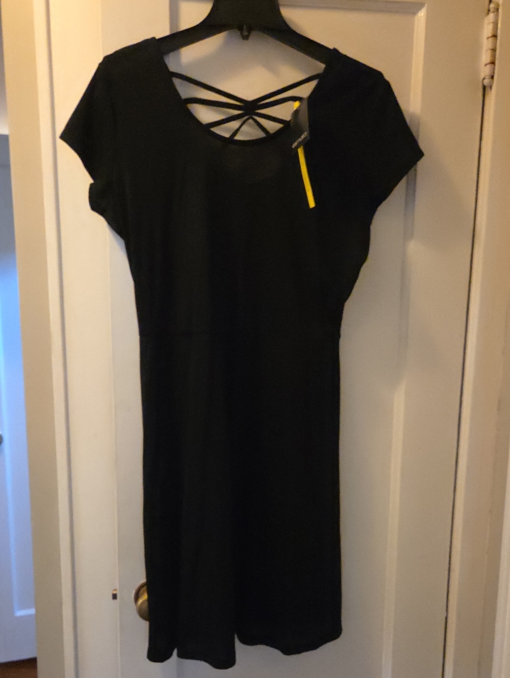 Women's Black Short Sleeve Dress with Crisscross Back